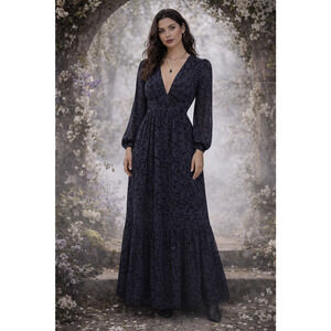 Zara Whimsigoth Womens Dress Medium Long Sleeve Dark Romantic Floral Maxi Grunge